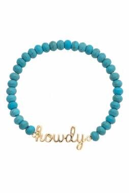 NEW CANVAS STYLE women's howdy cursive beaded stretch bracelet in turquoise